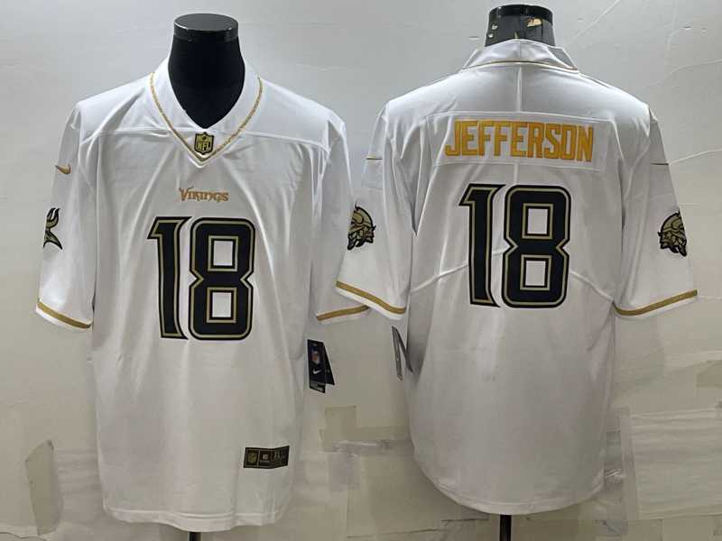 Mens Minnesota Vikings #18 Justin Jefferson White Golden Edition Limited Stitched Jersey